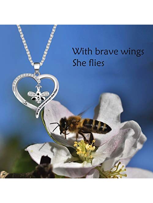 Hummingbird Necklace With Brave Wings She Flies Necklace Inspirational Jewelry BFF Gift