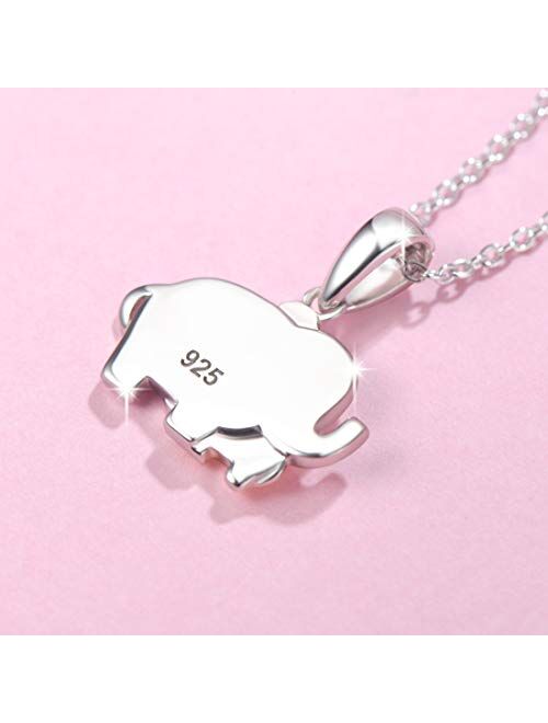 FANCIME White/Yellow/Rose Gold Plated 925 Sterling Silver High Polished Cute Mini Small Lucky Elephant Family Dainty Pendant Necklace For Women Girls, 16" + 2" Extender