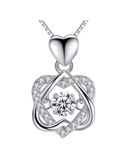 Dancing Heart Necklaces for Women Gifts, Love Pendant Necklace with Diamonds Birthstones from Swarovski,Sterling Silver 18K White Gold Plated, Blue White Rose Gold Charms