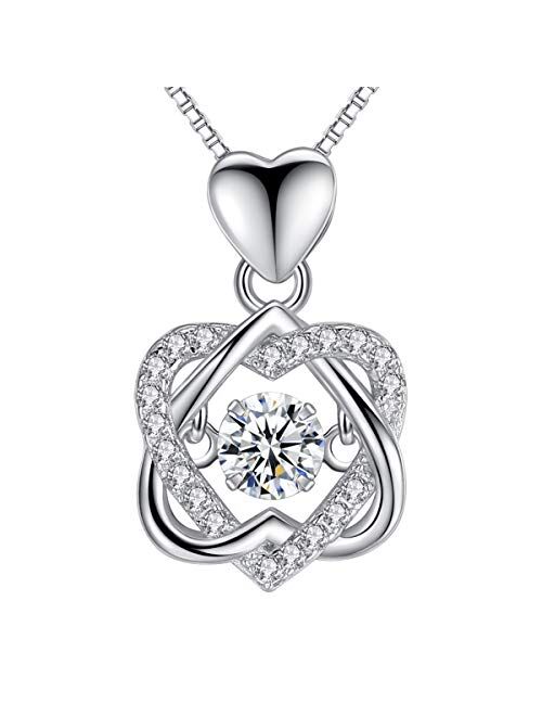 Dancing Heart Necklaces for Women Gifts, Love Pendant Necklace with Diamonds Birthstones from Swarovski,Sterling Silver 18K White Gold Plated, Blue White Rose Gold Charms