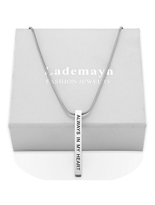 Lademayh Bar Necklace Engraved Inspirational Word Necklaces for Women, Stainless Steel Vertical Personalized Necklace with 20"+2" Chain