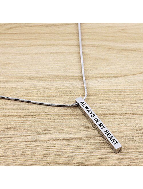 Lademayh Bar Necklace Engraved Inspirational Word Necklaces for Women, Stainless Steel Vertical Personalized Necklace with 20"+2" Chain