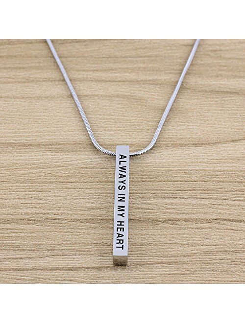 Lademayh Bar Necklace Engraved Inspirational Word Necklaces for Women, Stainless Steel Vertical Personalized Necklace with 20"+2" Chain