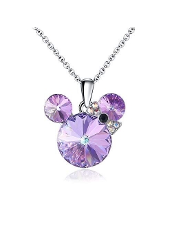 HERAYLI Lucky Mickey Mouse Pendant Necklace for Women/Girls,Made with Swarovski Crystal Necklace Jewelry Gift