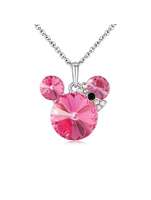 HERAYLI Lucky Mickey Mouse Pendant Necklace for Women/Girls,Made with Swarovski Crystal Necklace Jewelry Gift