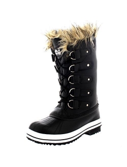 Womens Lace Up Rubber Sole Tall Winter Snow Rain Shoe Boots