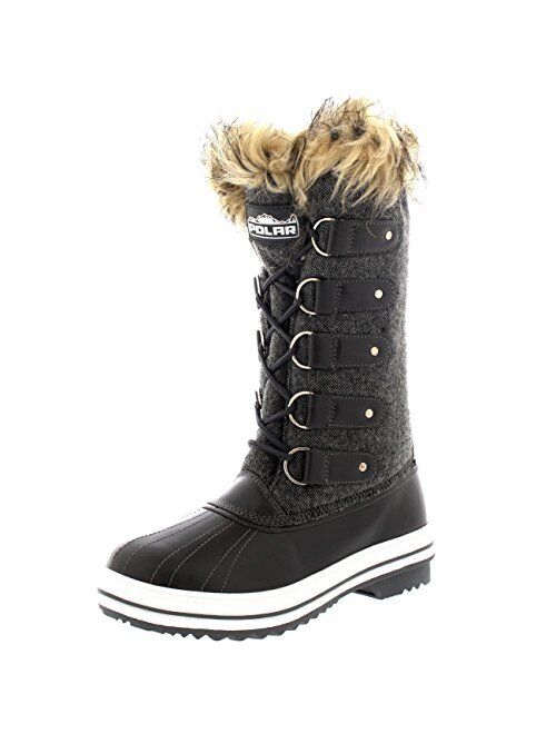 Womens Lace Up Rubber Sole Tall Winter Snow Rain Shoe Boots