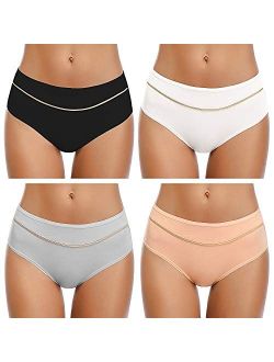 QOVOQ Womens Underwear, Stretch High Cut Full Coverage Hipster Soft Cotton Active Sport Briefs Ladies Panties for Women