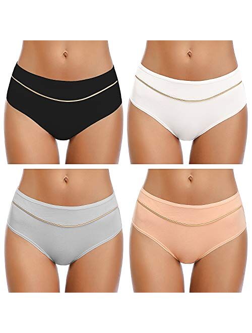 QOVOQ Womens Underwear, Stretch High Cut Full Coverage Hipster Soft Cotton Active Sport Briefs Ladies Panties for Women