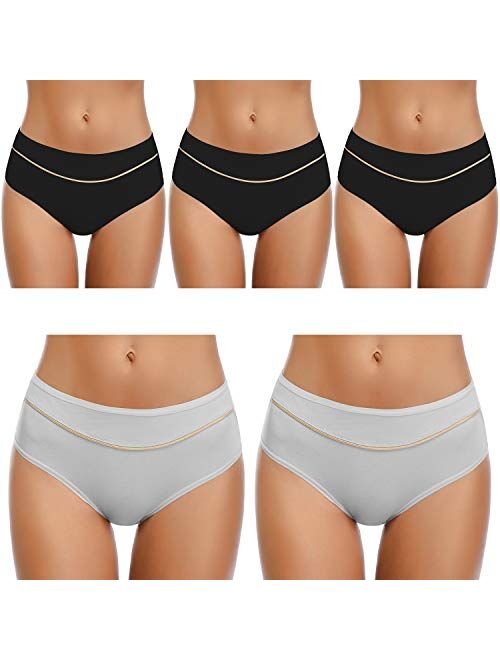 QOVOQ Womens Underwear, Stretch High Cut Full Coverage Hipster Soft Cotton Active Sport Briefs Ladies Panties for Women