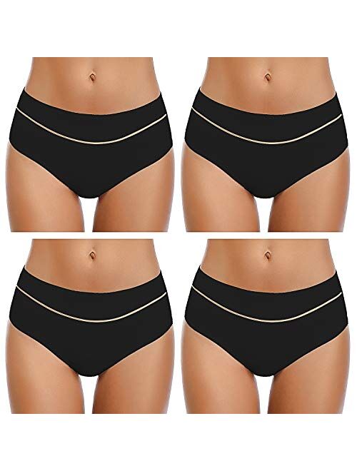 QOVOQ Womens Underwear, Stretch High Cut Full Coverage Hipster Soft Cotton Active Sport Briefs Ladies Panties for Women