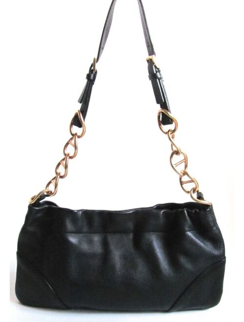 PRADA Black Pebbled Leather Gold Tone Chain Link Shoulder Bag, Made In ITALY