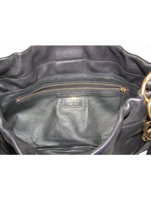 PRADA Black Pebbled Leather Gold Tone Chain Link Shoulder Bag, Made In ITALY