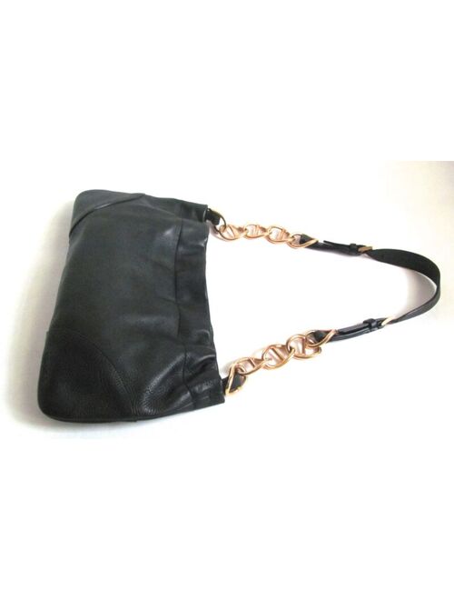 PRADA Black Pebbled Leather Gold Tone Chain Link Shoulder Bag, Made In ITALY