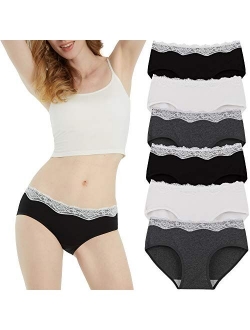 Womens Lace Underwear Cotton Hipster Panties Regular & Plus Size 6-Pack