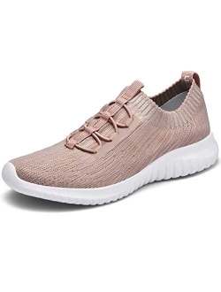 LANCROP Women's Athletic Walking Shoes - Casual Knit Lightweight Running Slip On Sneakers