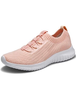 LANCROP Women's Athletic Walking Shoes - Casual Knit Lightweight Running Slip On Sneakers