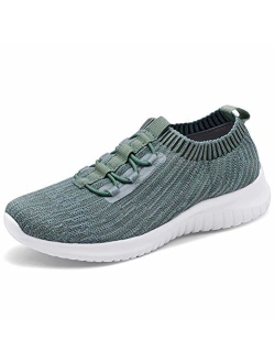 LANCROP Women's Athletic Walking Shoes - Casual Knit Lightweight Running Slip On Sneakers