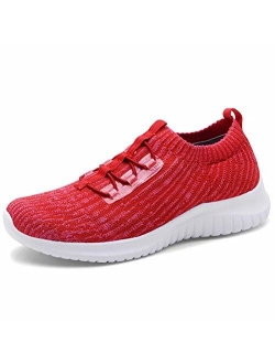 LANCROP Women's Athletic Walking Shoes - Casual Knit Lightweight Running Slip On Sneakers