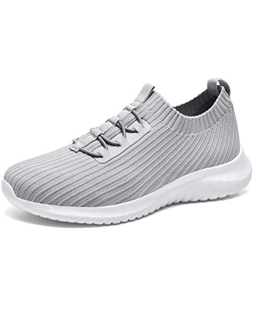 LANCROP Women's Athletic Walking Shoes - Casual Knit Lightweight Running Slip On Sneakers