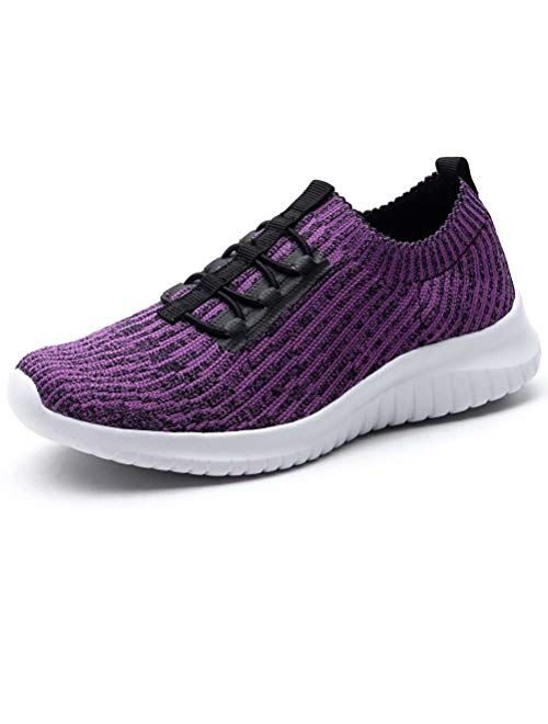 LANCROP Women's Athletic Walking Shoes - Casual Knit Lightweight Running Slip On Sneakers