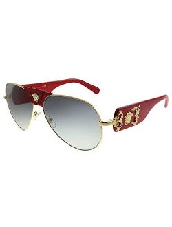 Baroque VE 2150Q 100211 Gold Red Leather Metal Aviator Sunglasses Grey Gradient Lens