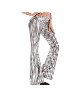 Women Shiny Slim Fit Bell Bottom Flare Pants Metallic Bootcut Palazzo Disco 70s Glam Yoga Fall Leggings