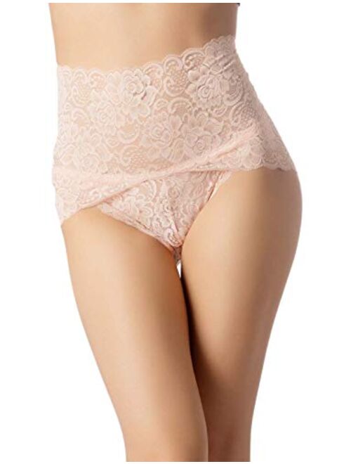 iB-iP Women's Knickers Lace See-Through Underwear Sheer High Waist Hipster Panties