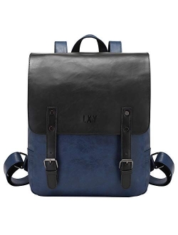 LXY Vegan Leather Backpack Vintage Laptop Bookbag for Women Men