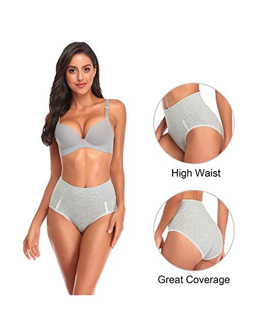 Womens Underwear, High Waist Cotton Underwear No Muffin Soft Full Coverage Ladies Briefs Panties for Women