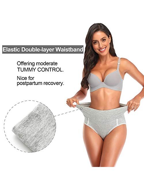 Womens Underwear, High Waist Cotton Underwear No Muffin Soft Full Coverage Ladies Briefs Panties for Women