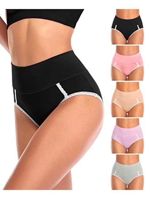 Womens Underwear, High Waist Cotton Underwear No Muffin Soft Full Coverage Ladies Briefs Panties for Women