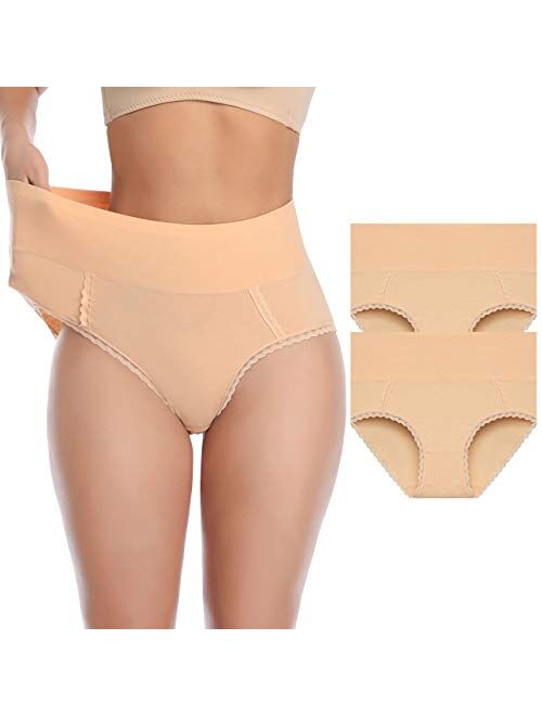 Womens Underwear, High Waist Cotton Underwear No Muffin Soft Full Coverage Ladies Briefs Panties for Women