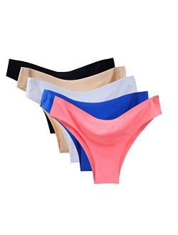 Vresqi Underwear Women Hipster Seamless Invisible Bikini Half Back Coverage Panties 5 Pack