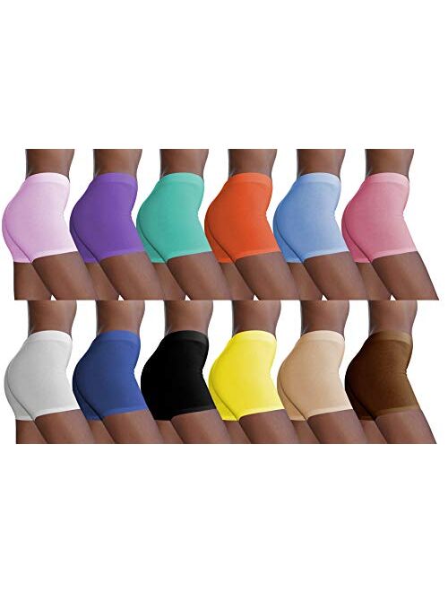 Sexy Basics Women's 12 Pack Cotton Stretch Light Weight Boyshort Boxer Brief Undershorts