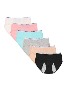 Nalwort Teen Girls Period Underwear Menstrual Period Panties Leak-Proof Organic Cotton Protective Briefs Pack of 6