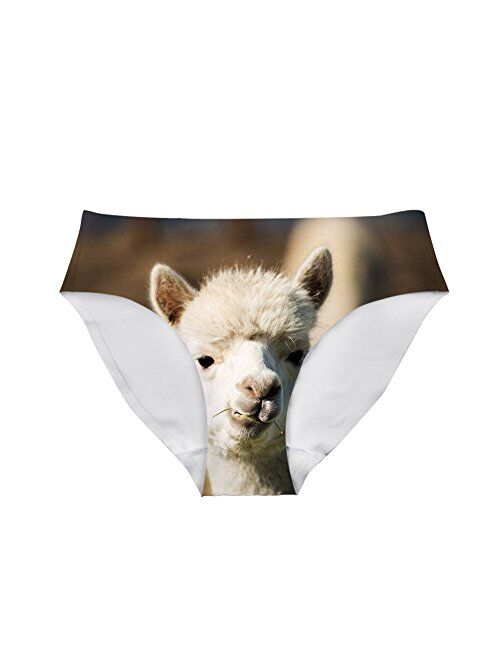 Dellukee Sexy Women Underwear Briefs Breathable Hipster Panty White Alpaca Print