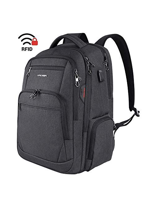 KROSER Travel Laptop Backpack 17.3 Inch Large Computer Backpack Water-Repellent School Daypack with USB Charging Port & Headphone Interface RFID Pockets for Work/Business