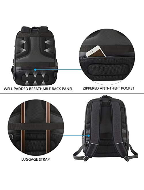 KROSER Travel Laptop Backpack 17.3 Inch Large Computer Backpack Water-Repellent School Daypack with USB Charging Port & Headphone Interface RFID Pockets for Work/Business