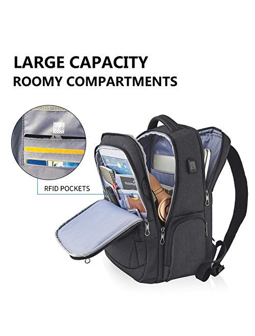 KROSER Travel Laptop Backpack 17.3 Inch Large Computer Backpack Water-Repellent School Daypack with USB Charging Port & Headphone Interface RFID Pockets for Work/Business