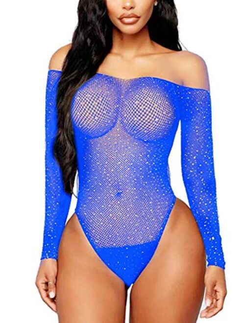 FasiCat Women Sexy Lace Flexible Fishnet Teddy Lingerie Mesh Bodysuit Women's Bodysuit Tops