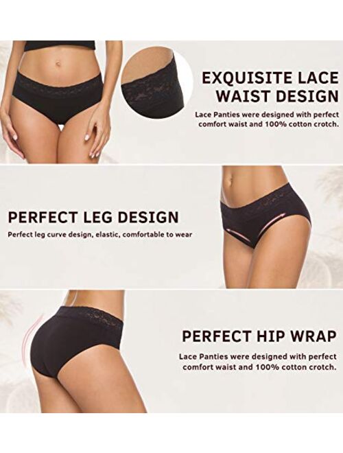 Womens Underwear Cotton Panties for Women Underpants Briefs Hipster Lace Bikini Pack