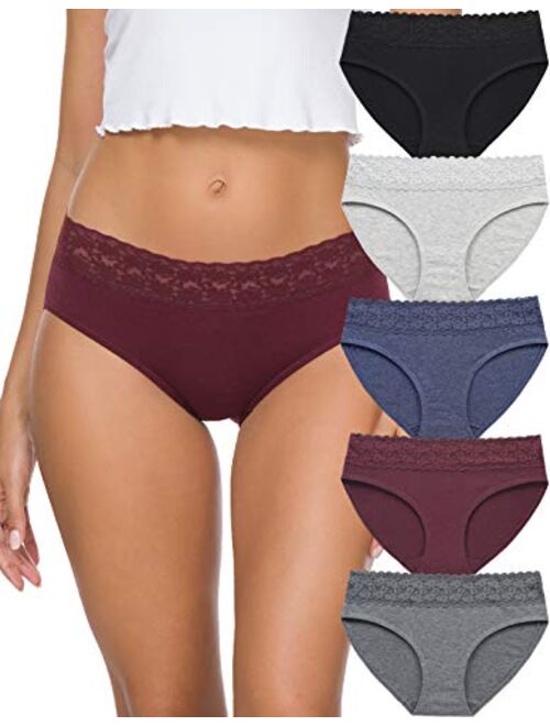 Womens Underwear Cotton Panties for Women Underpants Briefs Hipster Lace Bikini Pack