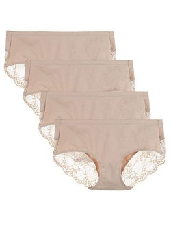 LIQQY Women's 3 Pack Cotton Lace Coverage Seamless Brief Panty Underwear