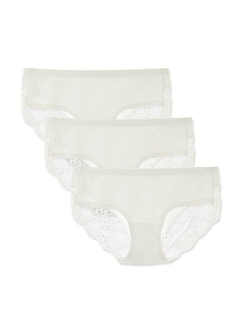 LIQQY Women's 3 Pack Cotton Lace Coverage Seamless Brief Panty Underwear