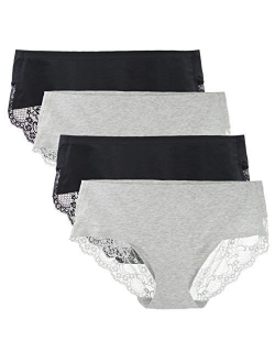 LIQQY Women's 3 Pack Cotton Lace Coverage Seamless Brief Panty Underwear