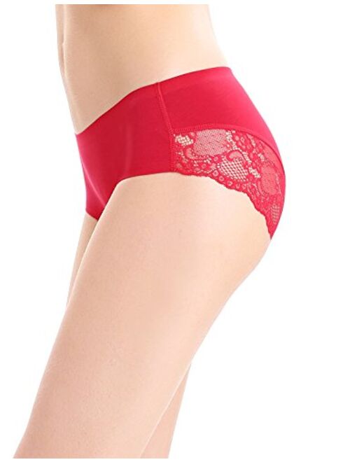 LIQQY Women's 3 Pack Cotton Lace Coverage Seamless Brief Panty Underwear