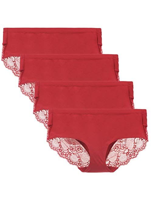 LIQQY Women's 3 Pack Cotton Lace Coverage Seamless Brief Panty Underwear