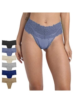 GAREDOB Lace High Waist Retro Cotton Thong Pack of 6,Assorted Different Lace Pattern & Colors