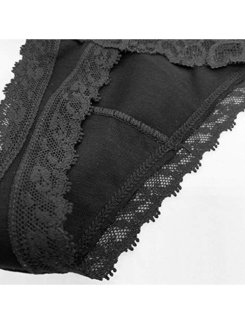 GAREDOB Lace High Waist Retro Cotton Thong Pack of 6,Assorted Different Lace Pattern & Colors